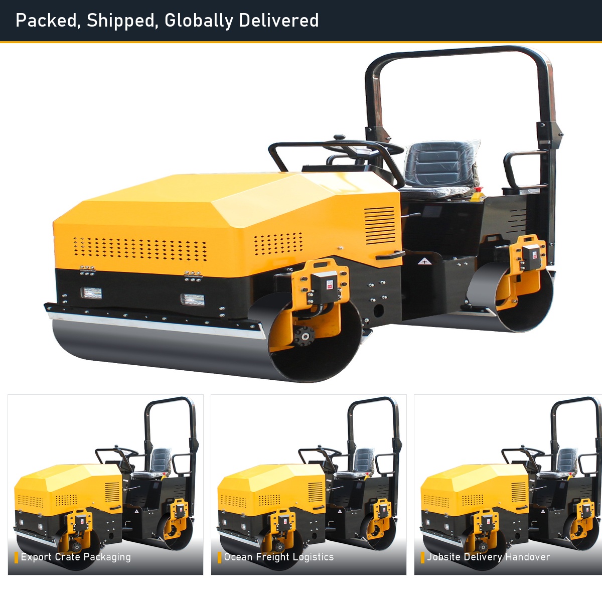 LHD-YL1000 road roller packed and loaded for export delivery