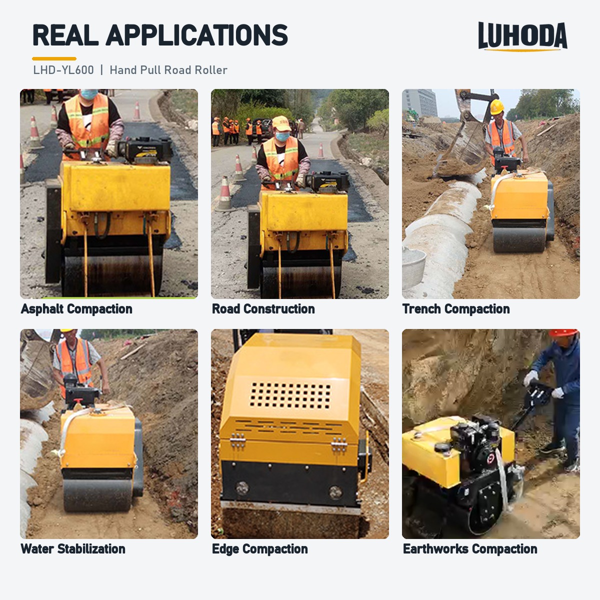 LHD-YL600 walk-behind roller compacting asphalt, road base, trenches and edges on real sites