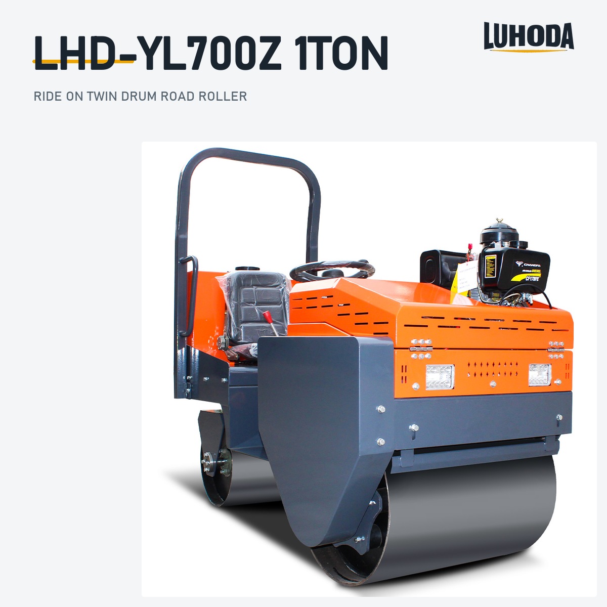 LHD-YL700Z 1ton ride on twin drum road roller with 700 mm front and 500 mm rear steel drums