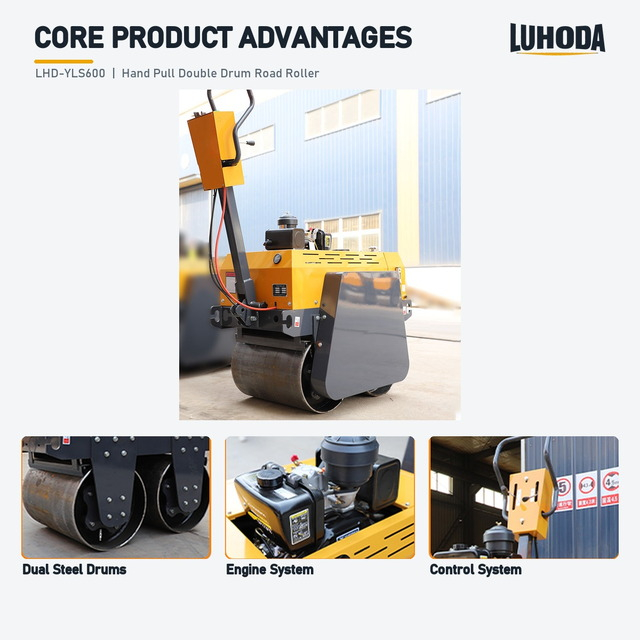 Dual steel drums, engine system and control system of the LHD-YLS600 walk-behind road roller
