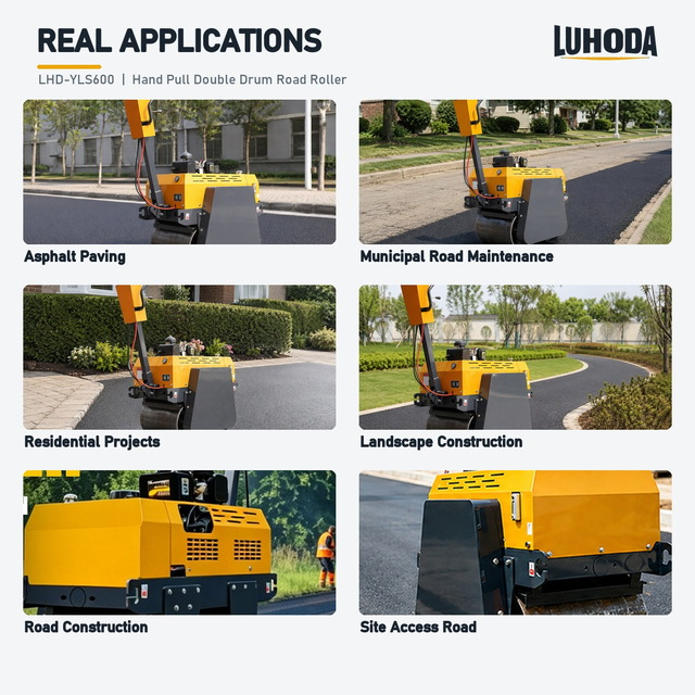 LHD-YLS600 tandem roller compacting asphalt on roads, car parks, residential streets and park paths