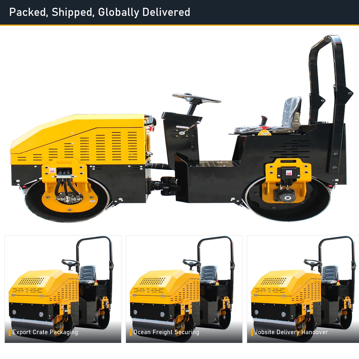 LHD-YL800Q road roller packed and loaded for export delivery