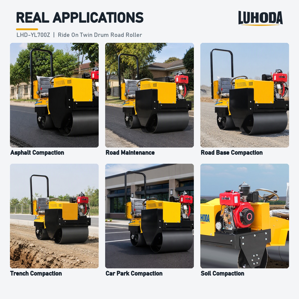 LHD-YL700Z ride on roller compacting asphalt, road base, trench backfill and car park surfaces